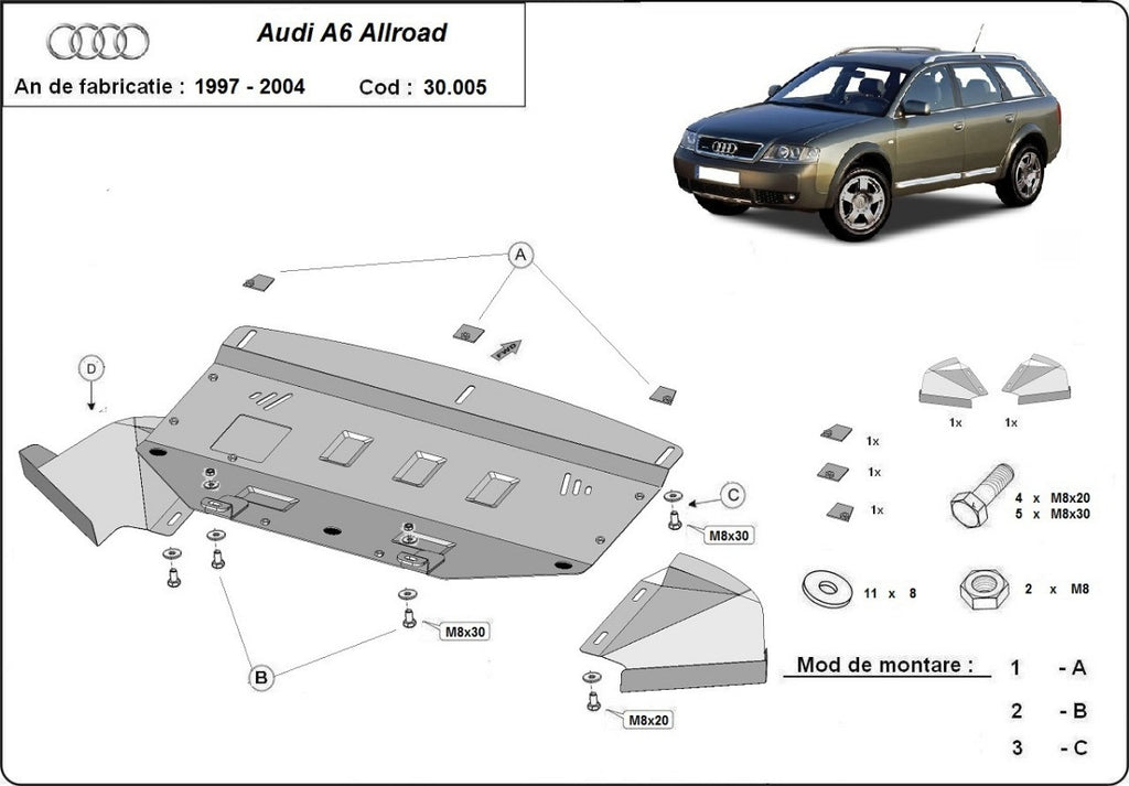 Scut metalic motor - Audi A4 V6 (1998-) / A6 C5 (1997-2004) / Allroad (1999-2005) / VW Passat V5 (1997-) MTR - MT306