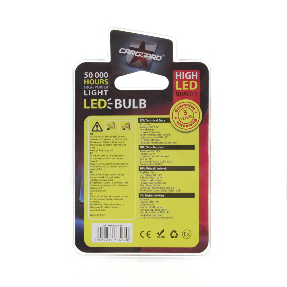 Bec MTR T10 12V 0.6W Set 2 buc Carguard - CLD011