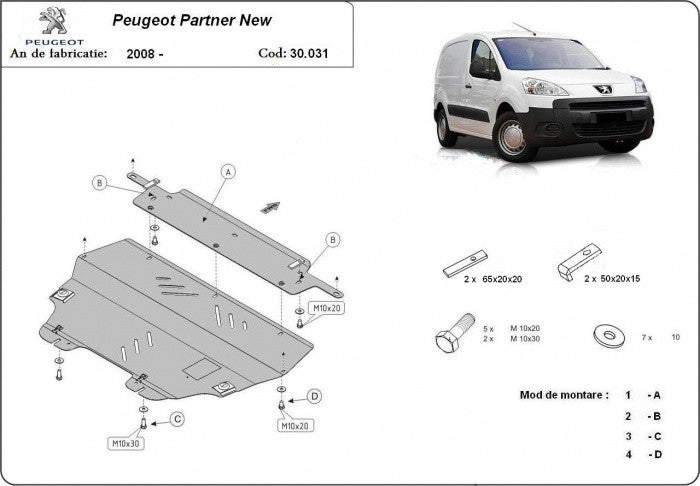 Scut metalic motor, cutie de viteză - Citroen Berlingo / Peugeot Partner (2008-) MTR - MT033