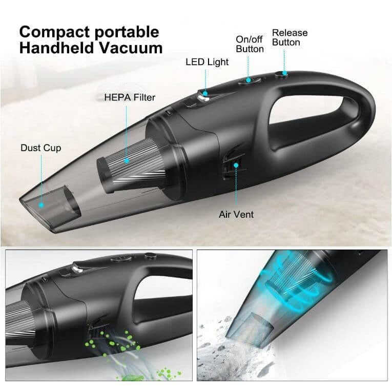 Aspirator de mână fără fir, cu acumulator, pentru casă și mașină, aspirare umedă și uscată, 120W Nigrin - 12193437