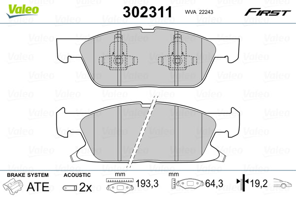 Set placute frana VALEO 302311