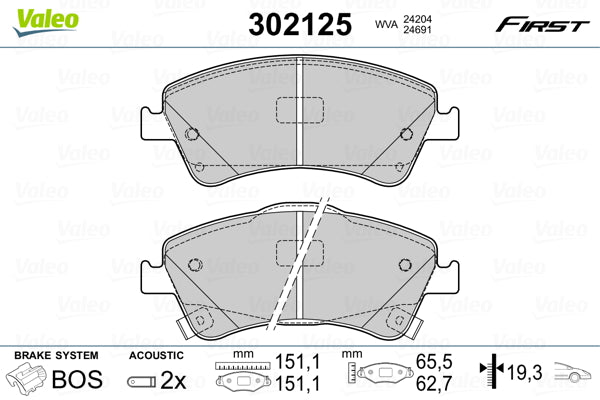 set placute frana,frana disc 302125 VALEO