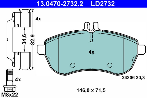 set placute frana,frana disc 13.0470-2732.2 ATE