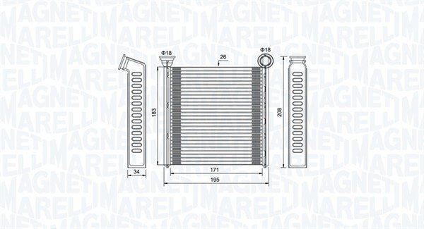 Schimbator caldura, incalzire habitaclu 350218448000 MAGNETI MARELLI