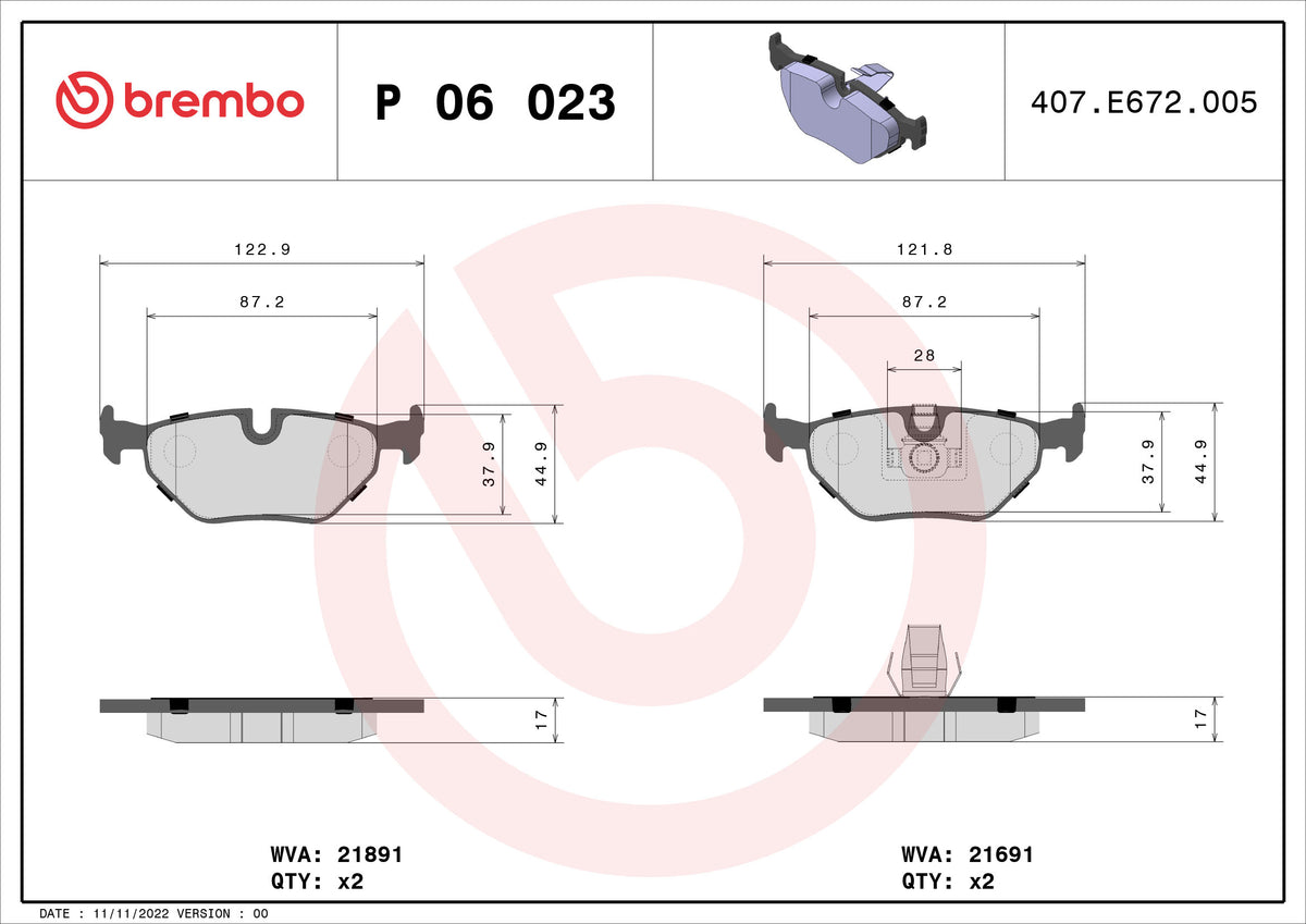 set placute frana,frana disc P 06 023 BREMBO