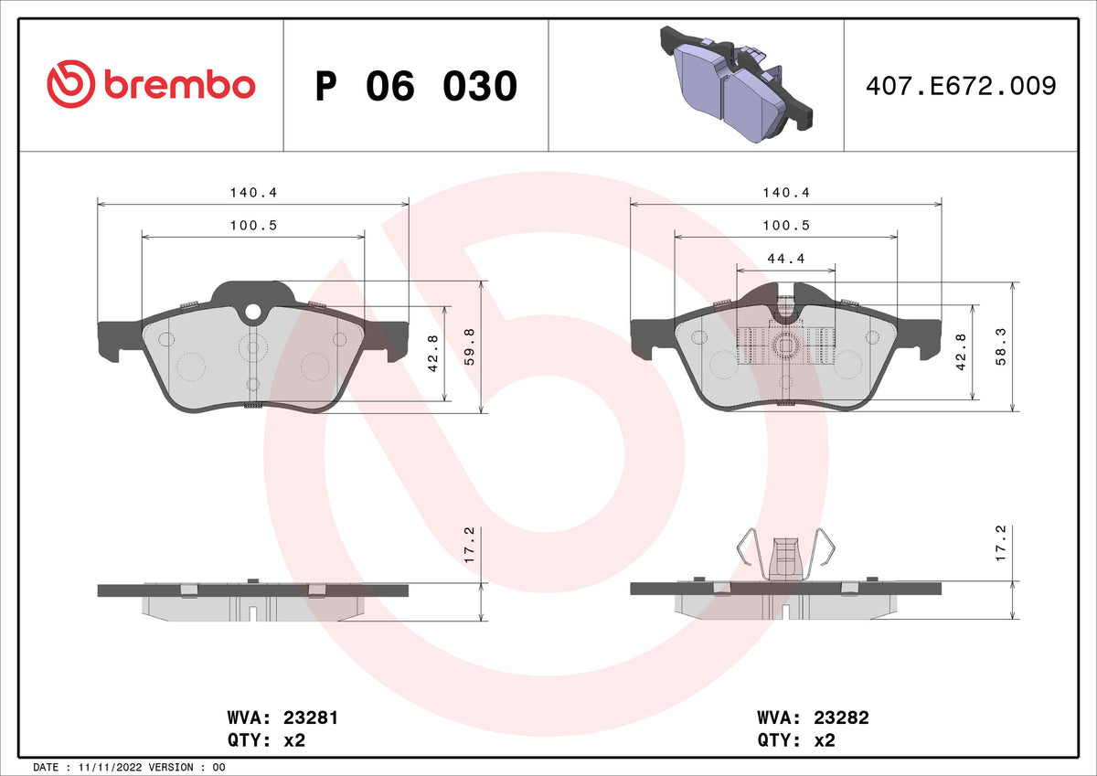 set placute frana,frana disc P 06 030 BREMBO