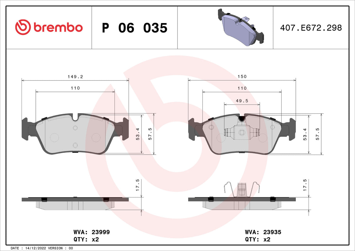 set placute frana,frana disc P 06 035 BREMBO