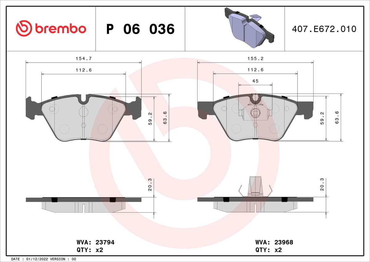 set placute frana,frana disc P 06 036 BREMBO