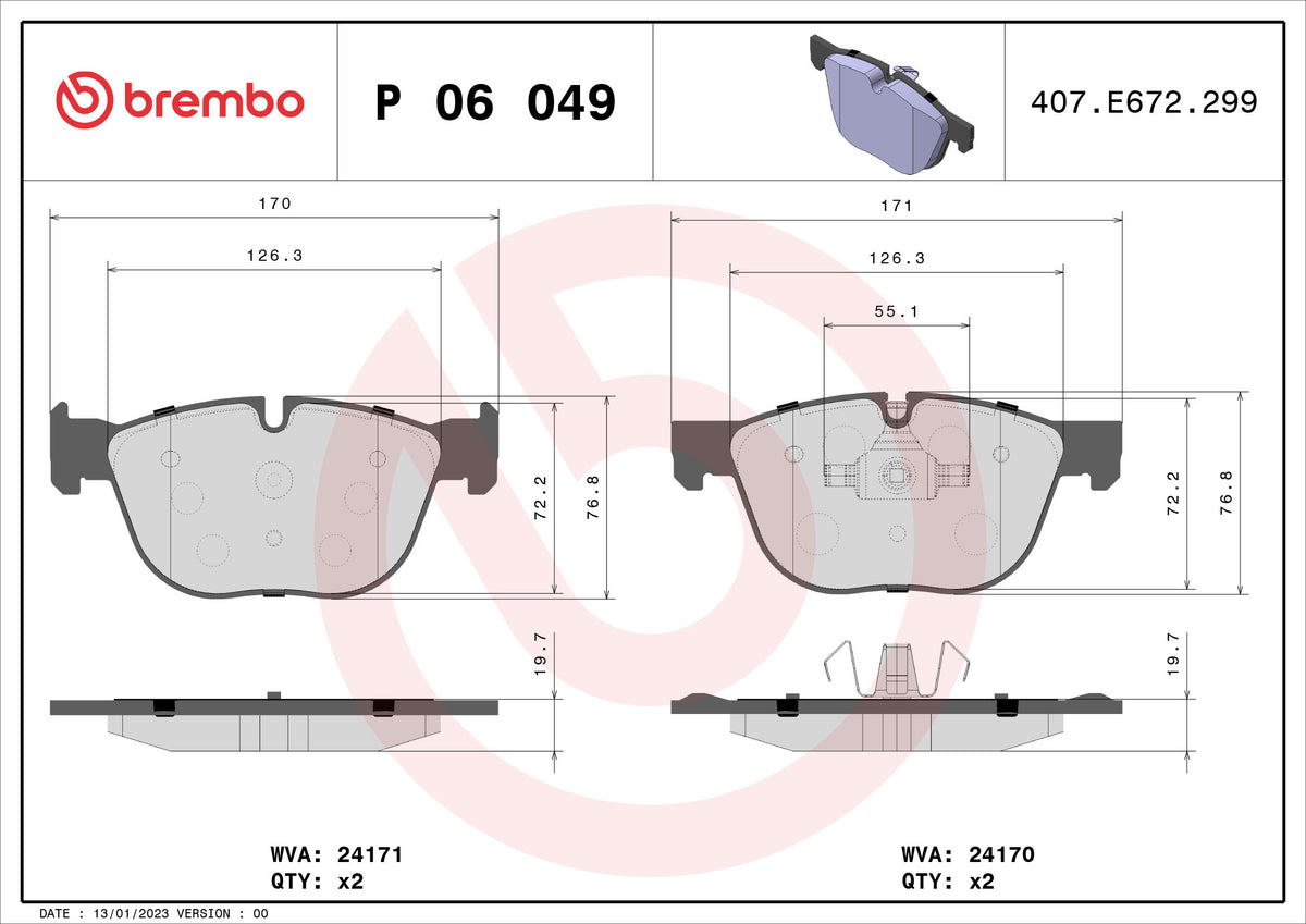 set placute frana,frana disc P 06 049 BREMBO