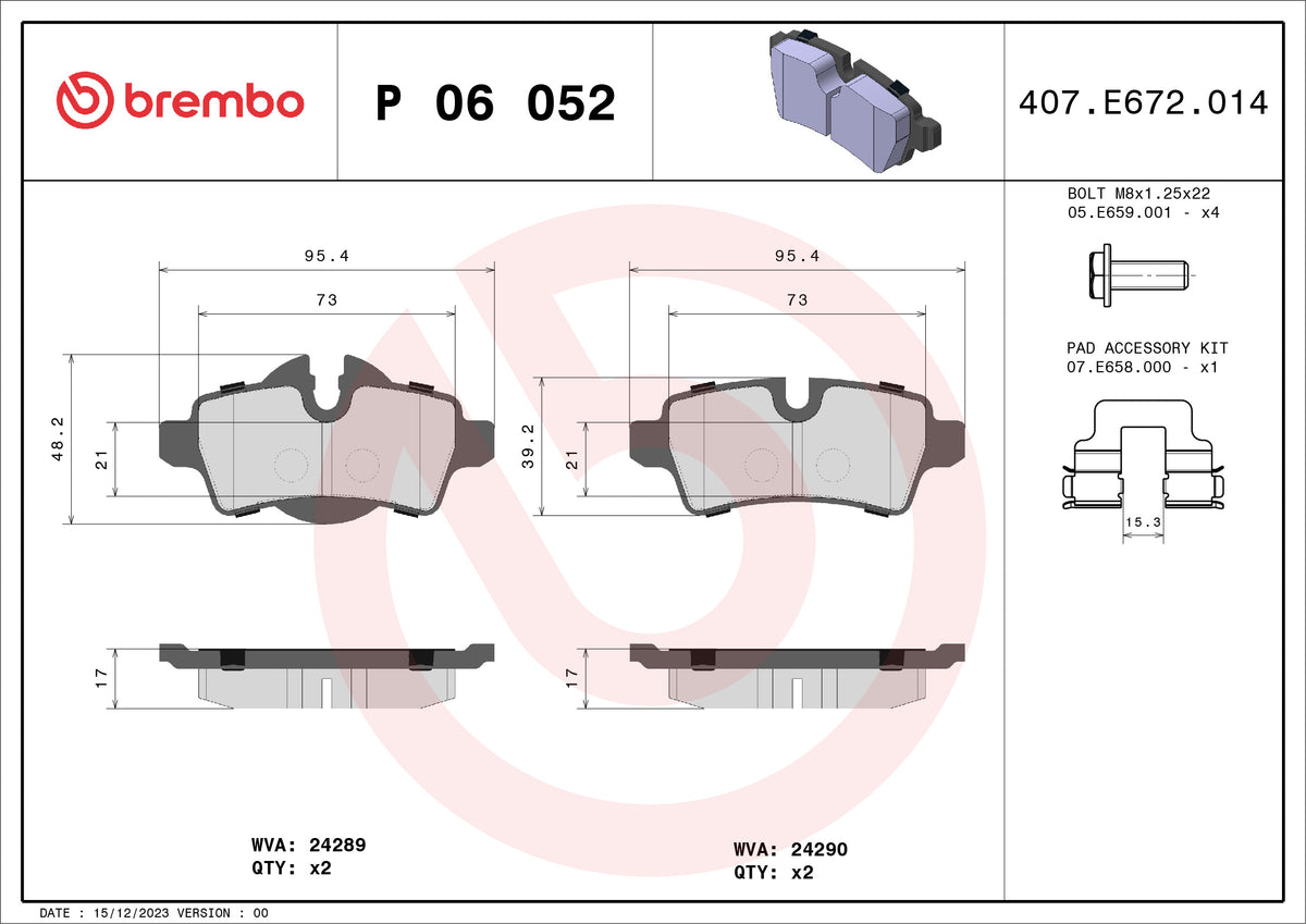 set placute frana,frana disc P 06 052 BREMBO