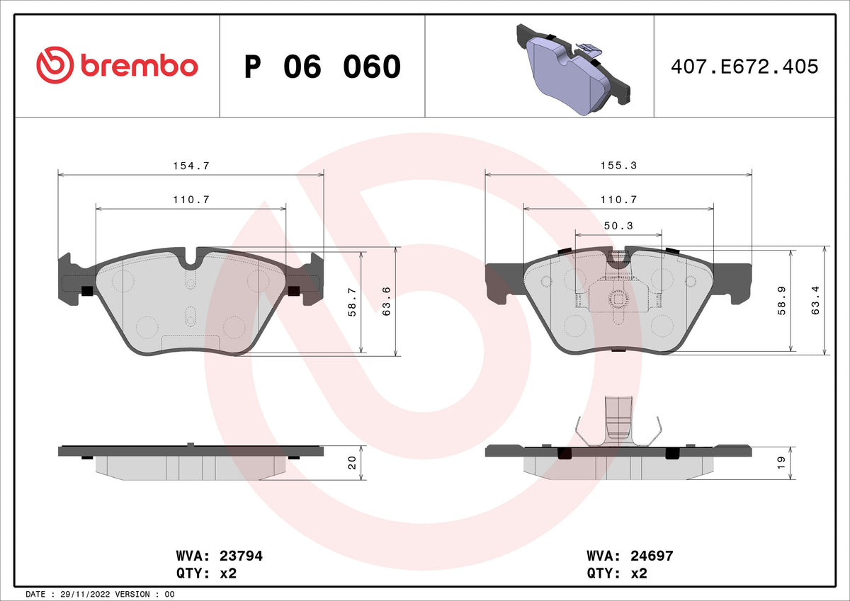 set placute frana,frana disc P 06 060 BREMBO