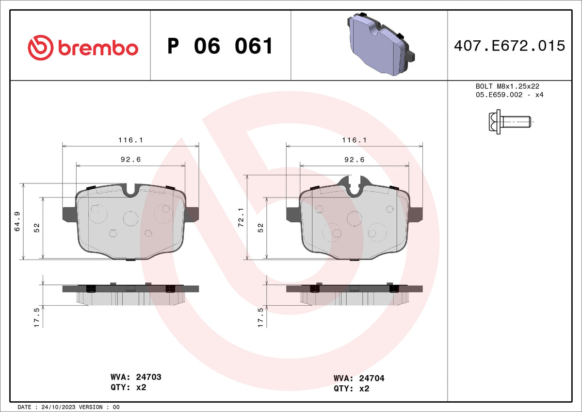 set placute frana,frana disc P 06 061 BREMBO