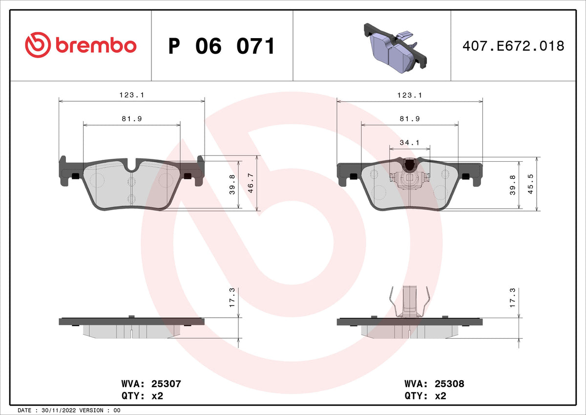 set placute frana,frana disc P 06 071 BREMBO