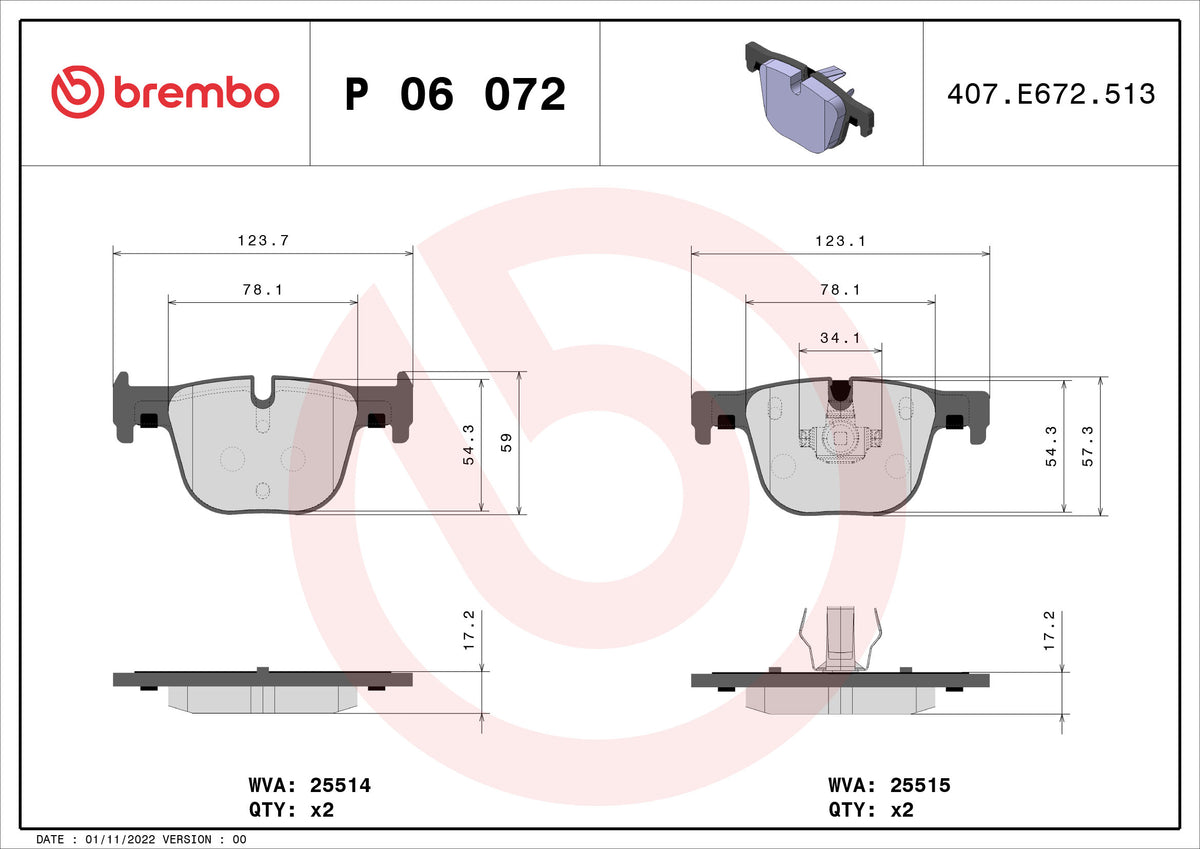 set placute frana,frana disc P 06 072 BREMBO