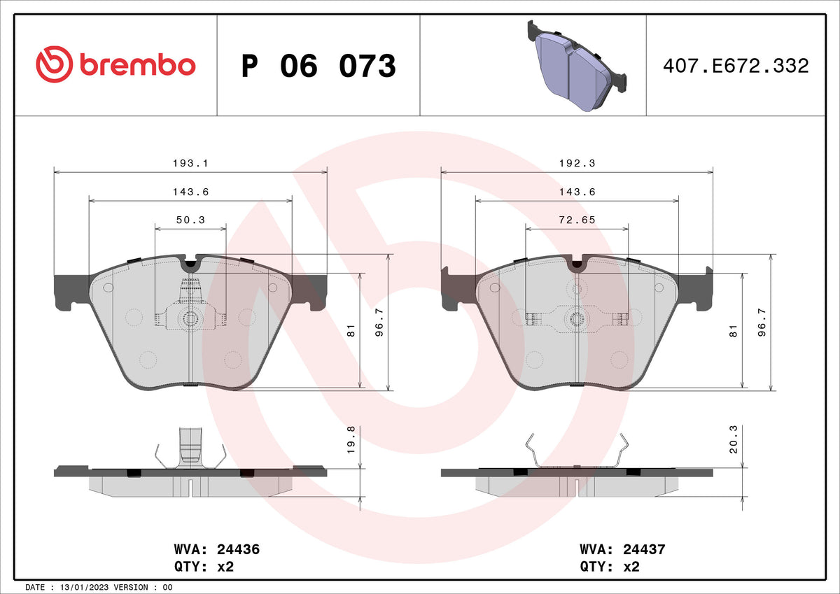 set placute frana,frana disc P 06 073 BREMBO