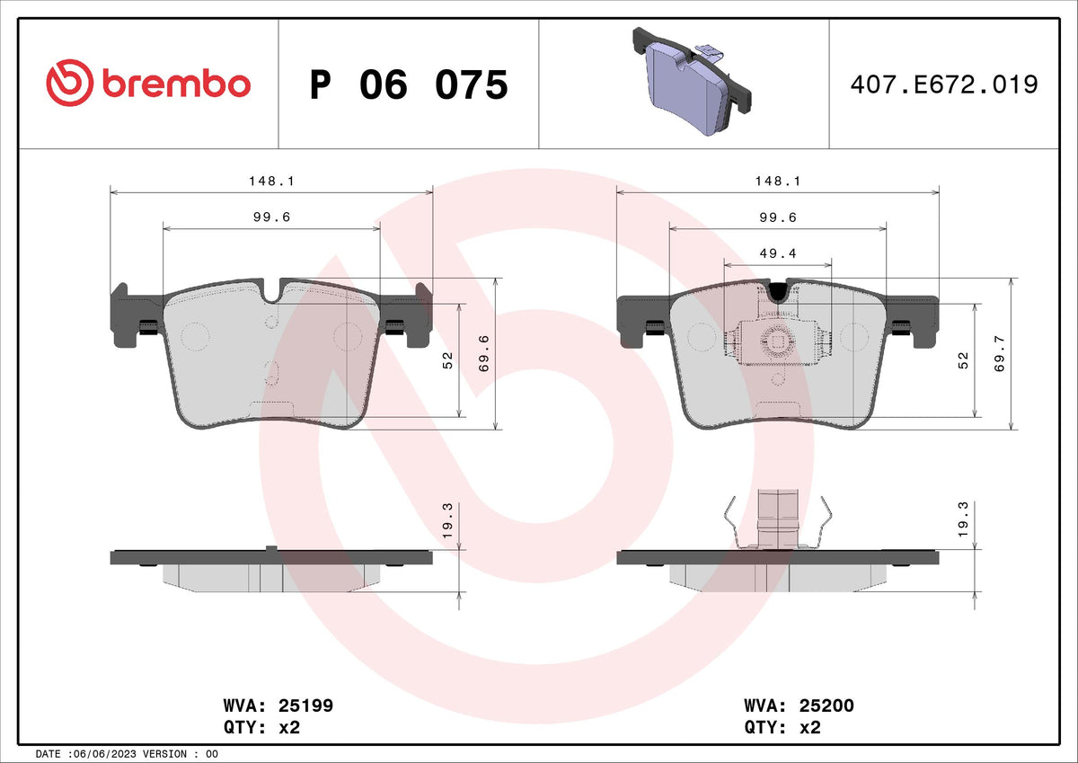 set placute frana,frana disc P 06 075 BREMBO