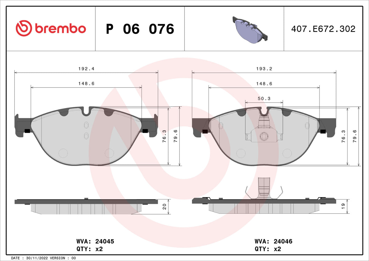 set placute frana,frana disc P 06 076 BREMBO