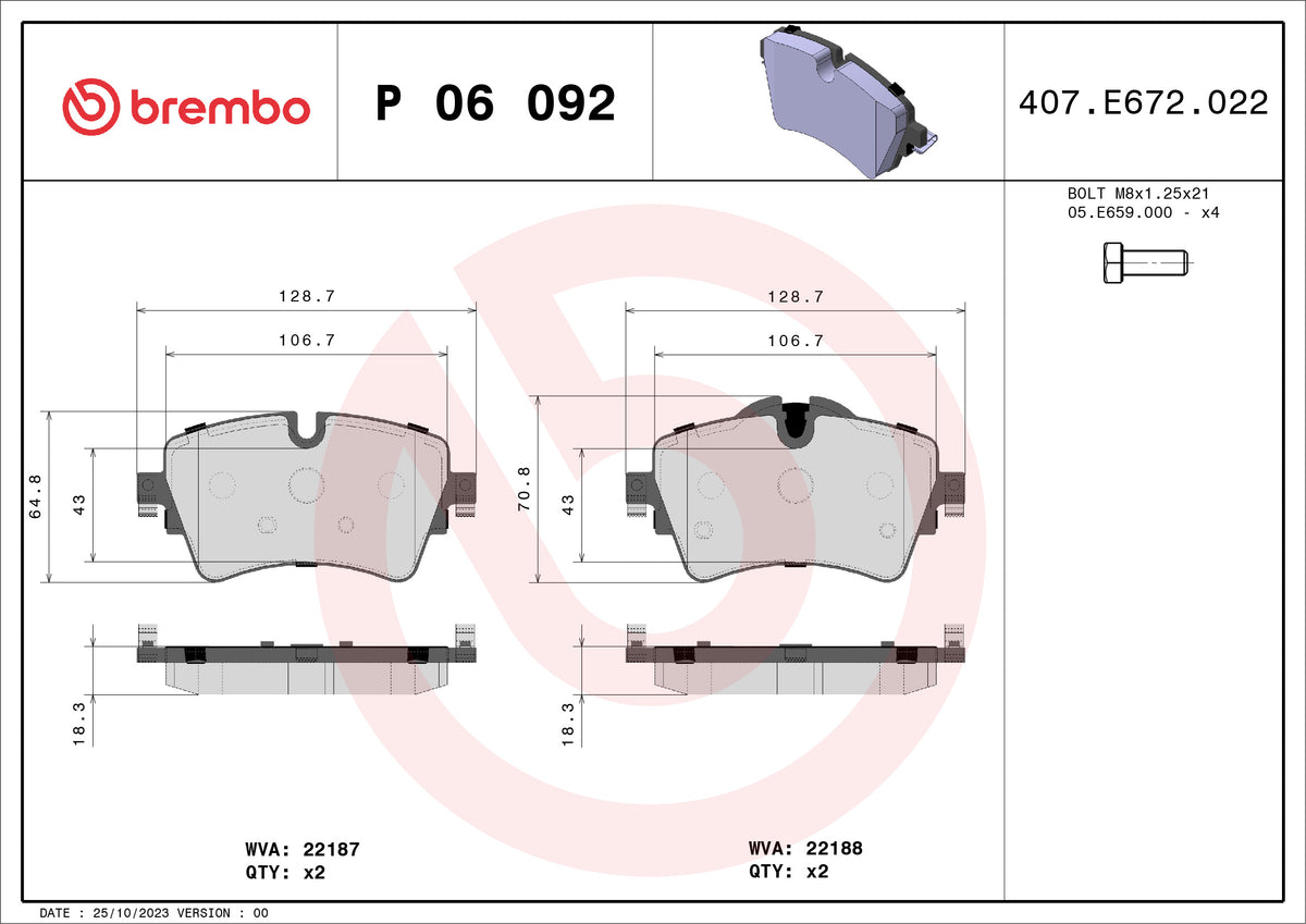 set placute frana,frana disc P 06 092 BREMBO