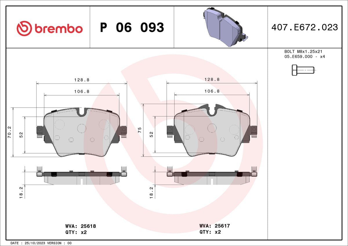 set placute frana,frana disc P 06 093 BREMBO