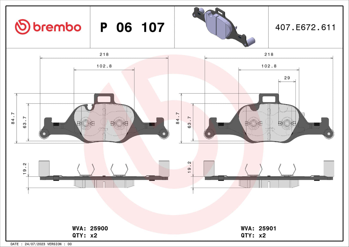 set placute frana,frana disc P 06 107 BREMBO