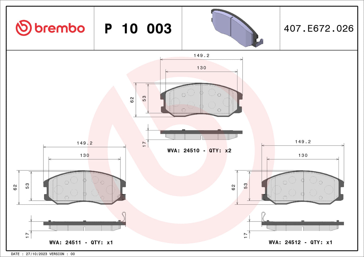 set placute frana,frana disc P 10 003 BREMBO