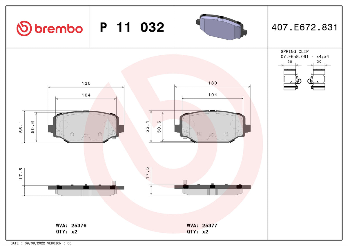 set placute frana,frana disc P 11 032 BREMBO