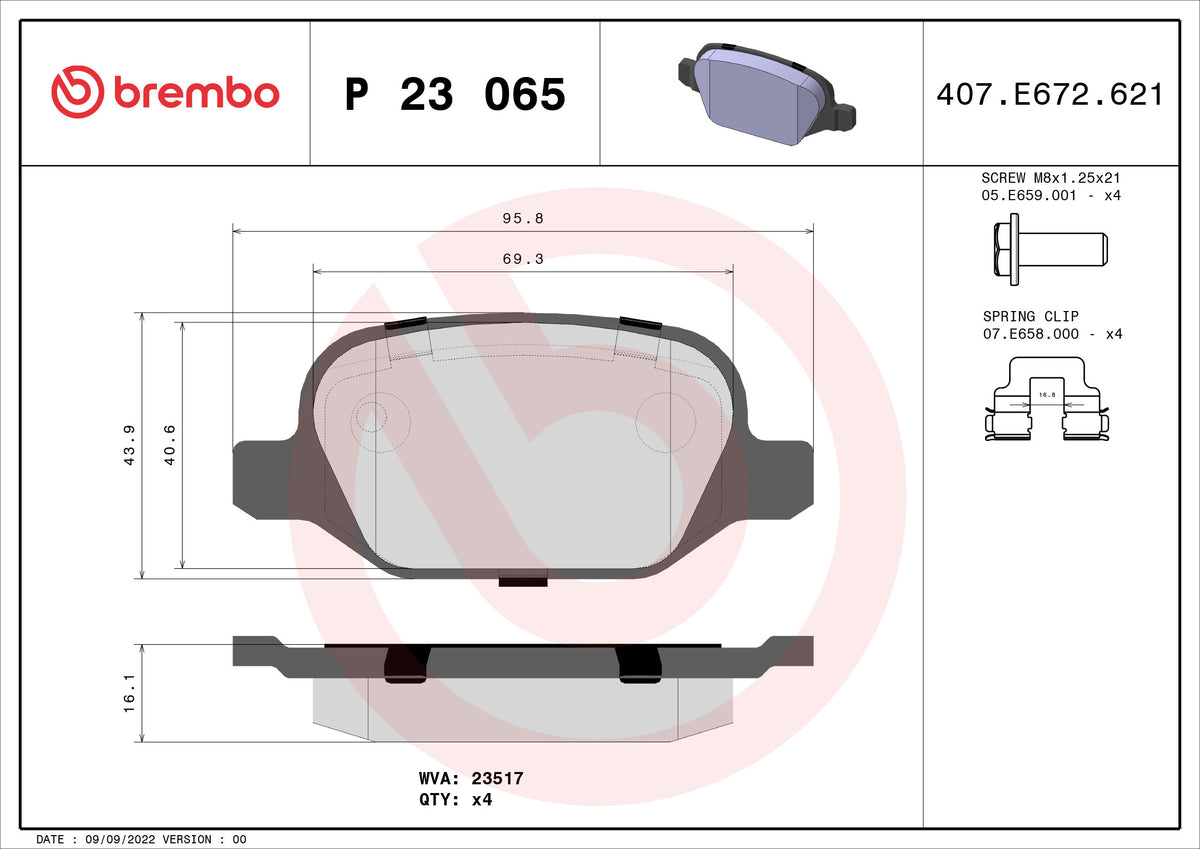 set placute frana,frana disc P 23 065 BREMBO