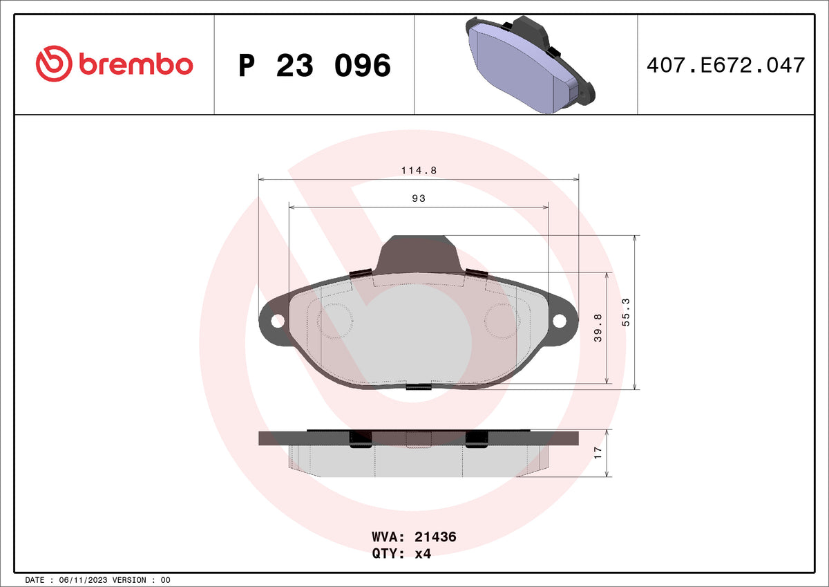 set placute frana,frana disc P 23 096 BREMBO