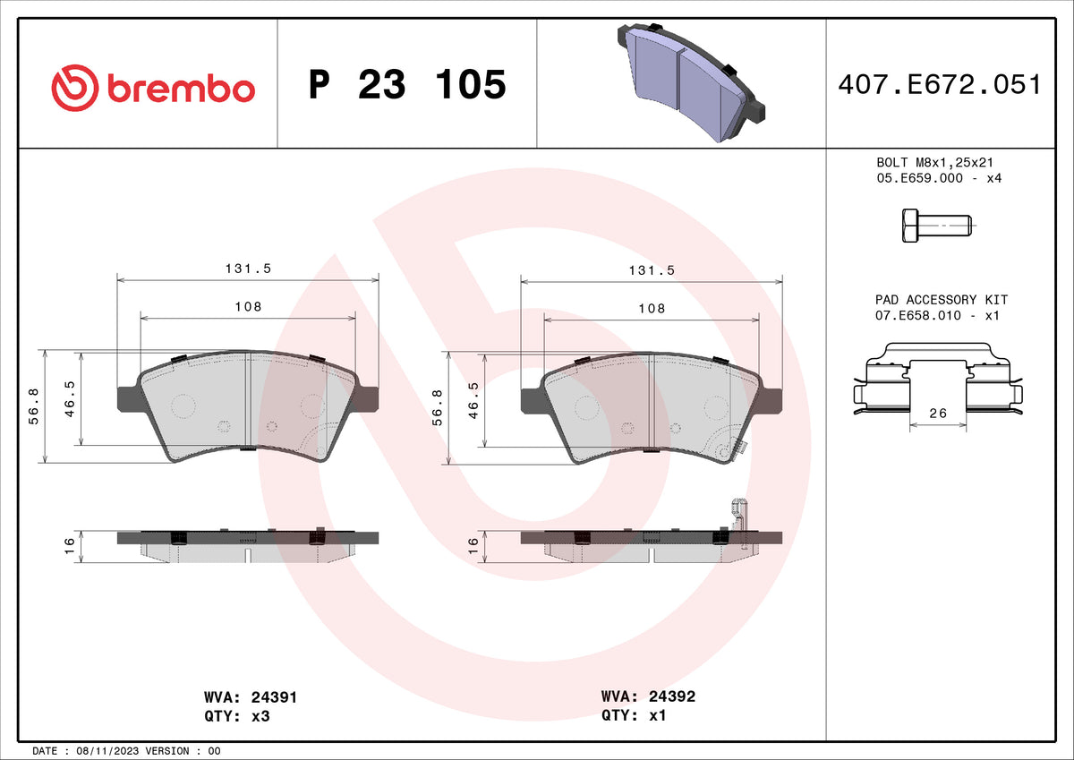 set placute frana,frana disc P 23 105 BREMBO