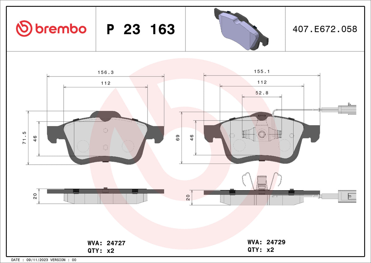 set placute frana,frana disc P 23 163 BREMBO