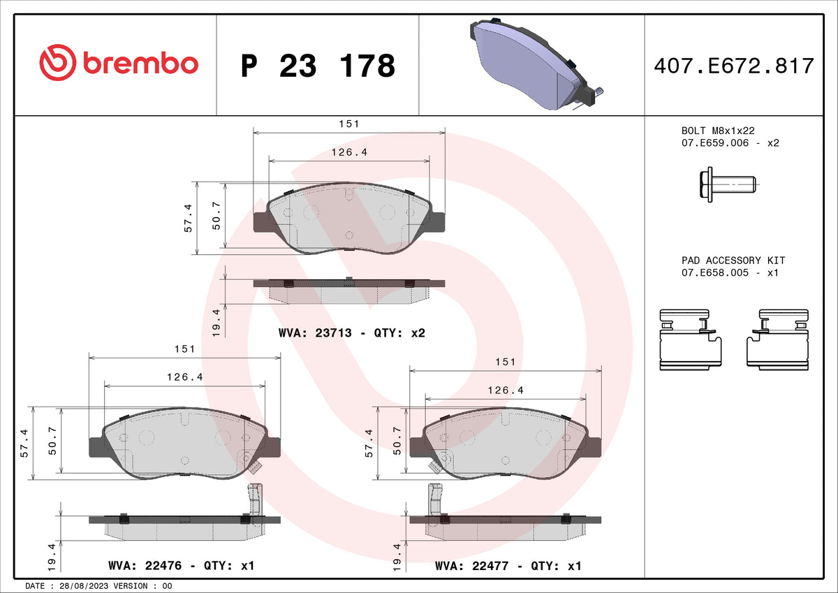 set placute frana,frana disc P 23 178 BREMBO