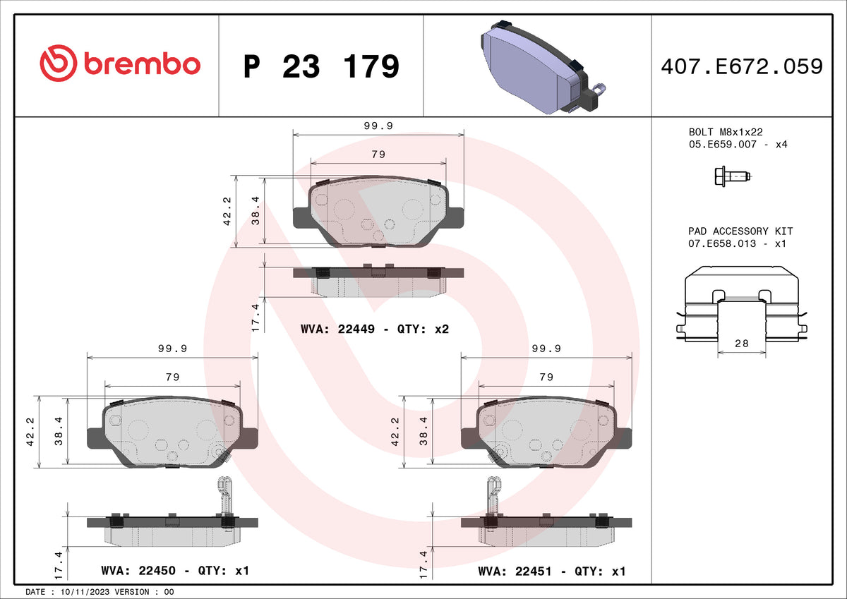 set placute frana,frana disc P 23 179 BREMBO