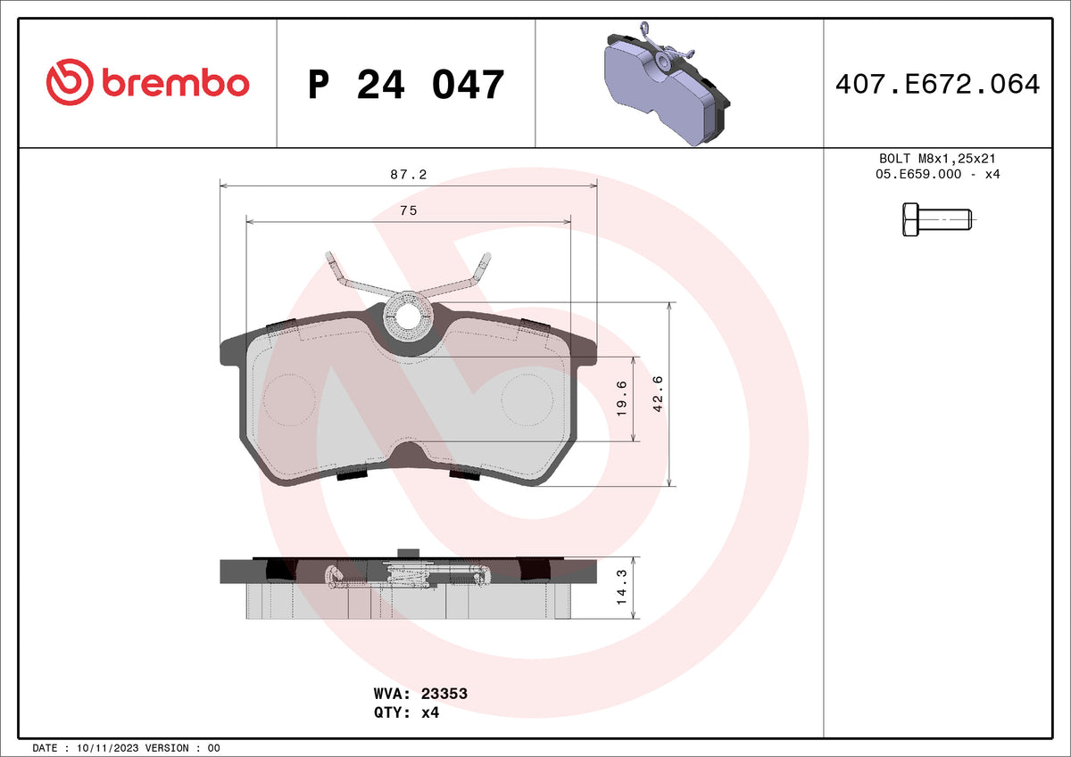 set placute frana,frana disc P 24 047 BREMBO
