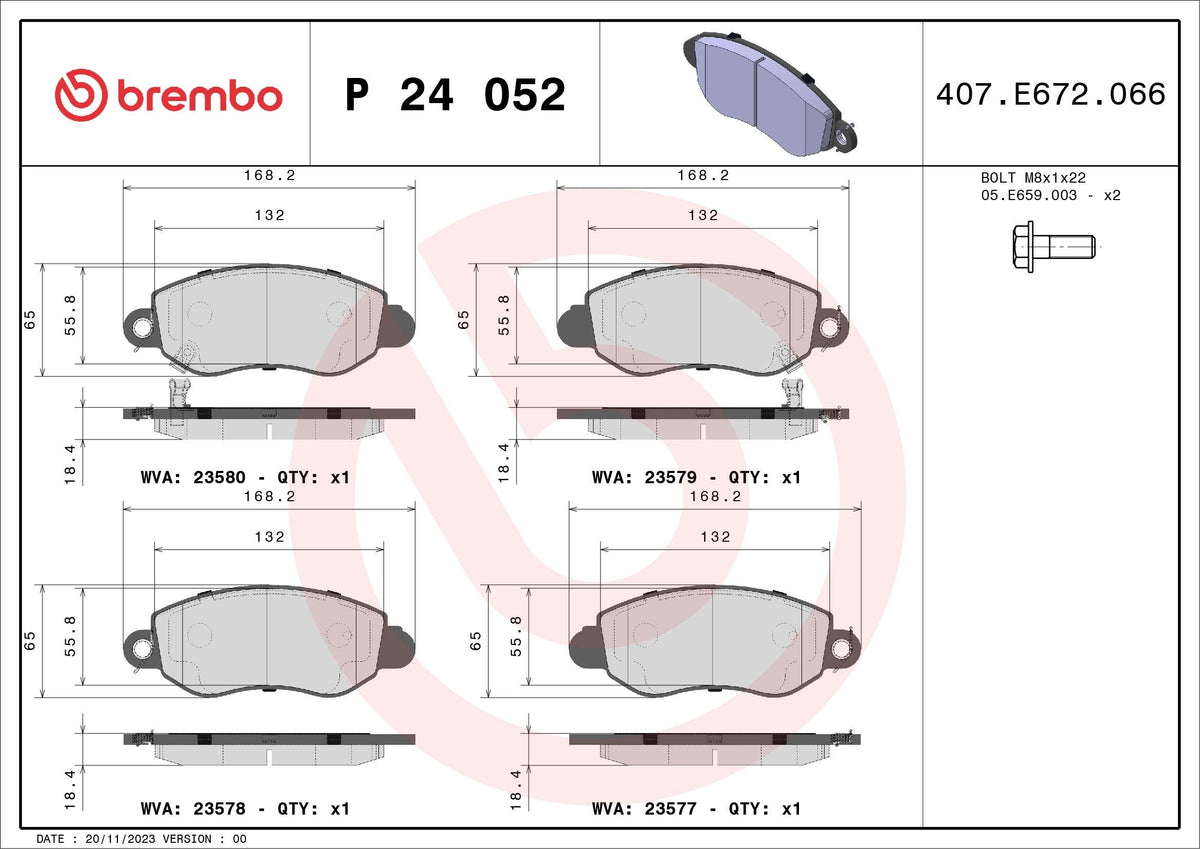 set placute frana,frana disc P 24 052 BREMBO