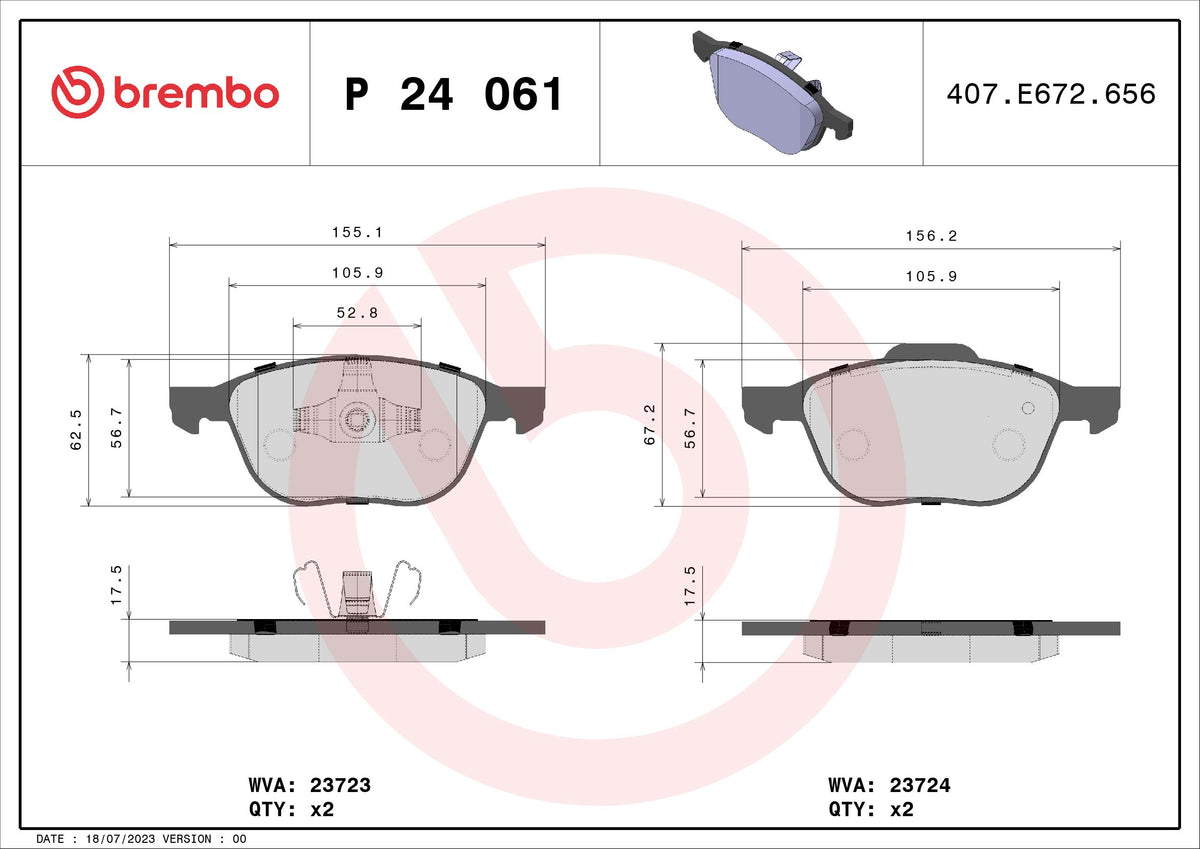 set placute frana,frana disc P 24 061 BREMBO