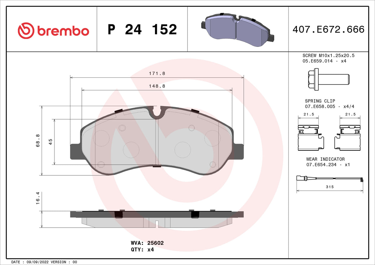 set placute frana,frana disc P 24 152 BREMBO