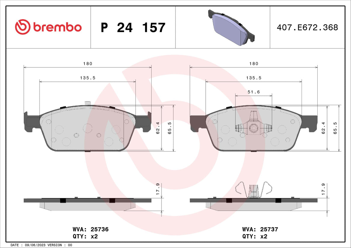 set placute frana,frana disc P 24 157 BREMBO