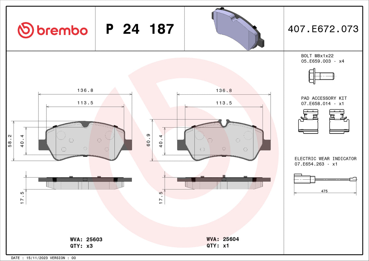 set placute frana,frana disc P 24 187 BREMBO