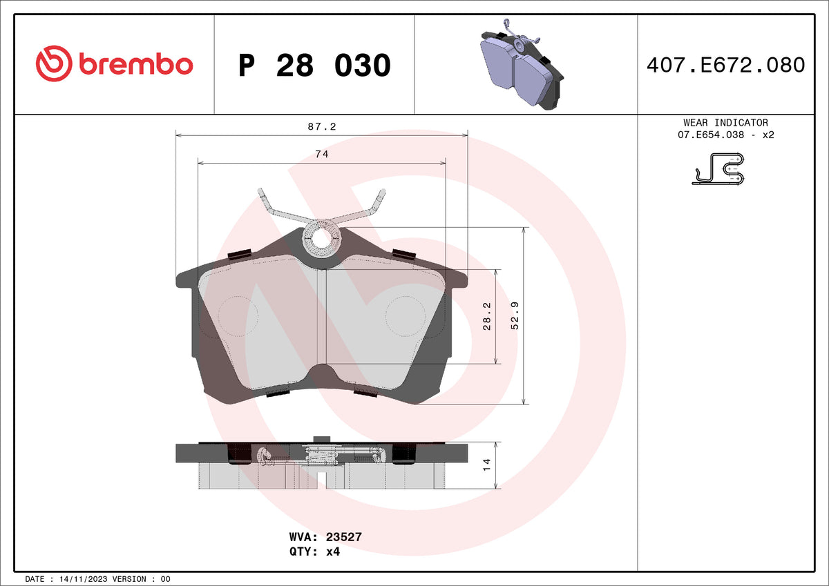 set placute frana,frana disc P 28 030 BREMBO