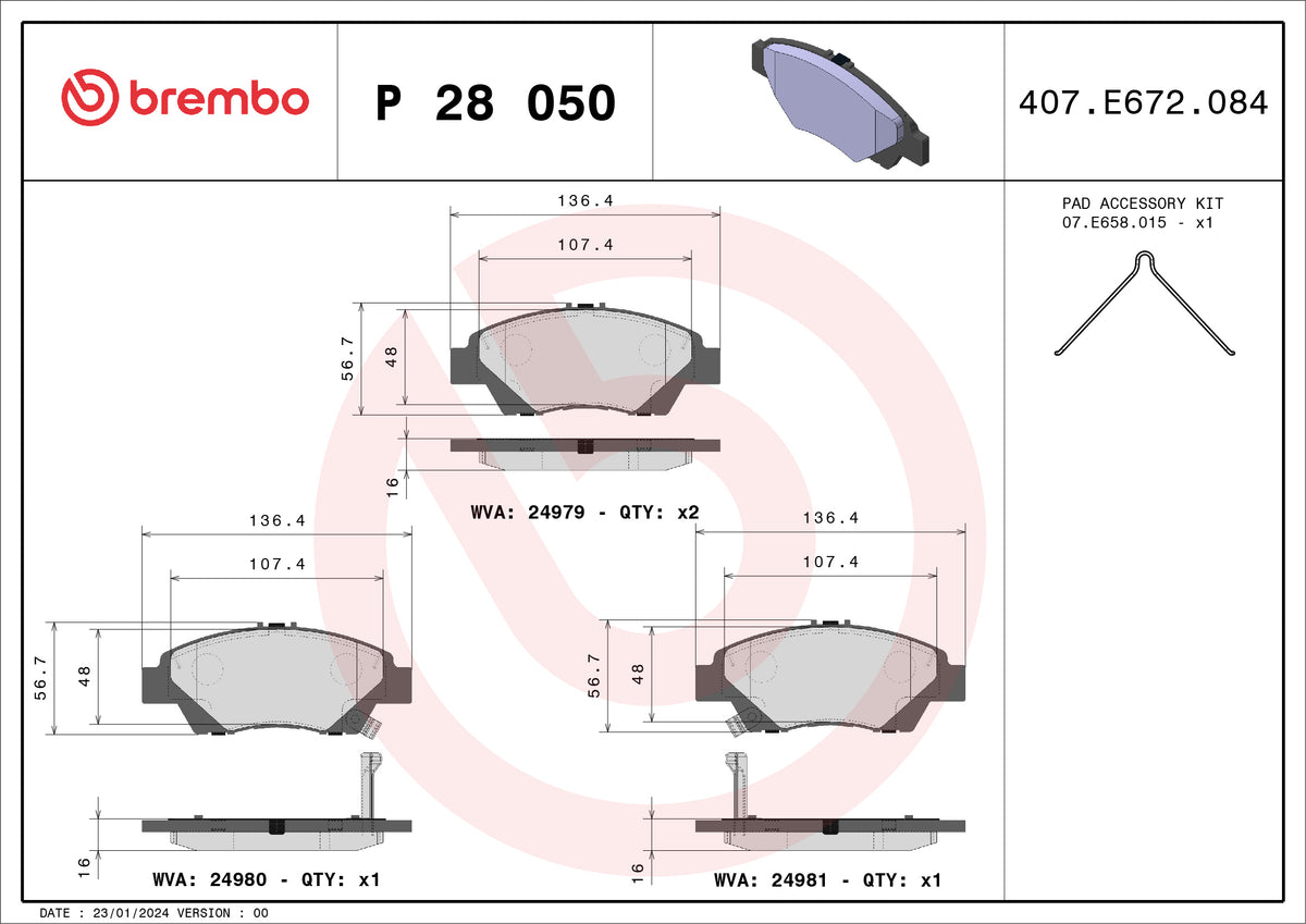 set placute frana,frana disc P 28 050 BREMBO