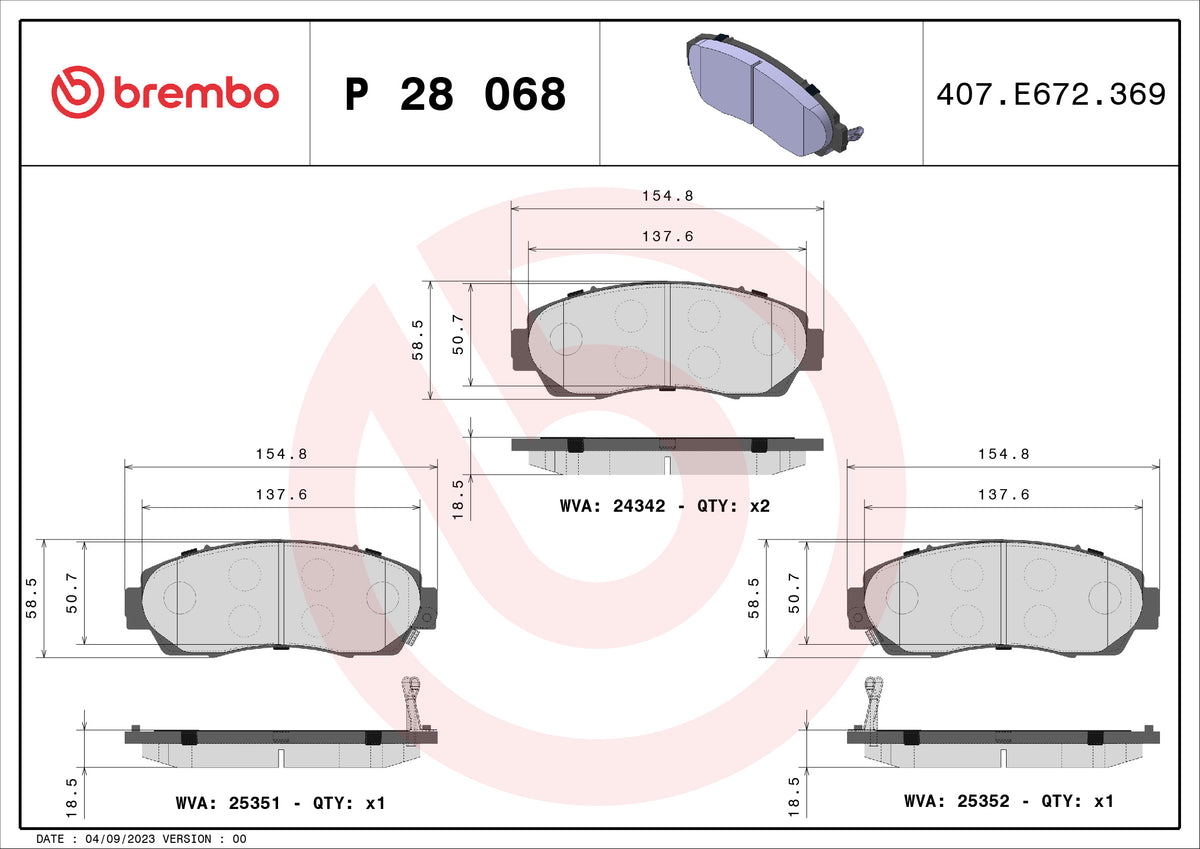 set placute frana,frana disc P 28 068 BREMBO