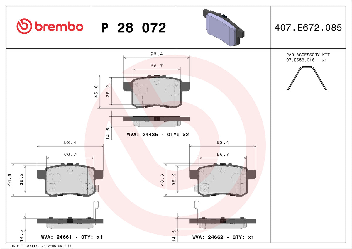 set placute frana,frana disc P 28 072 BREMBO