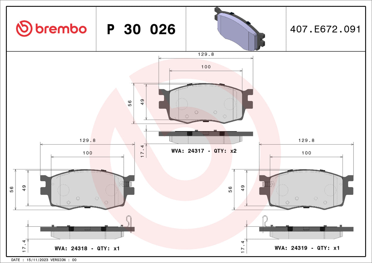 set placute frana,frana disc P 30 026 BREMBO