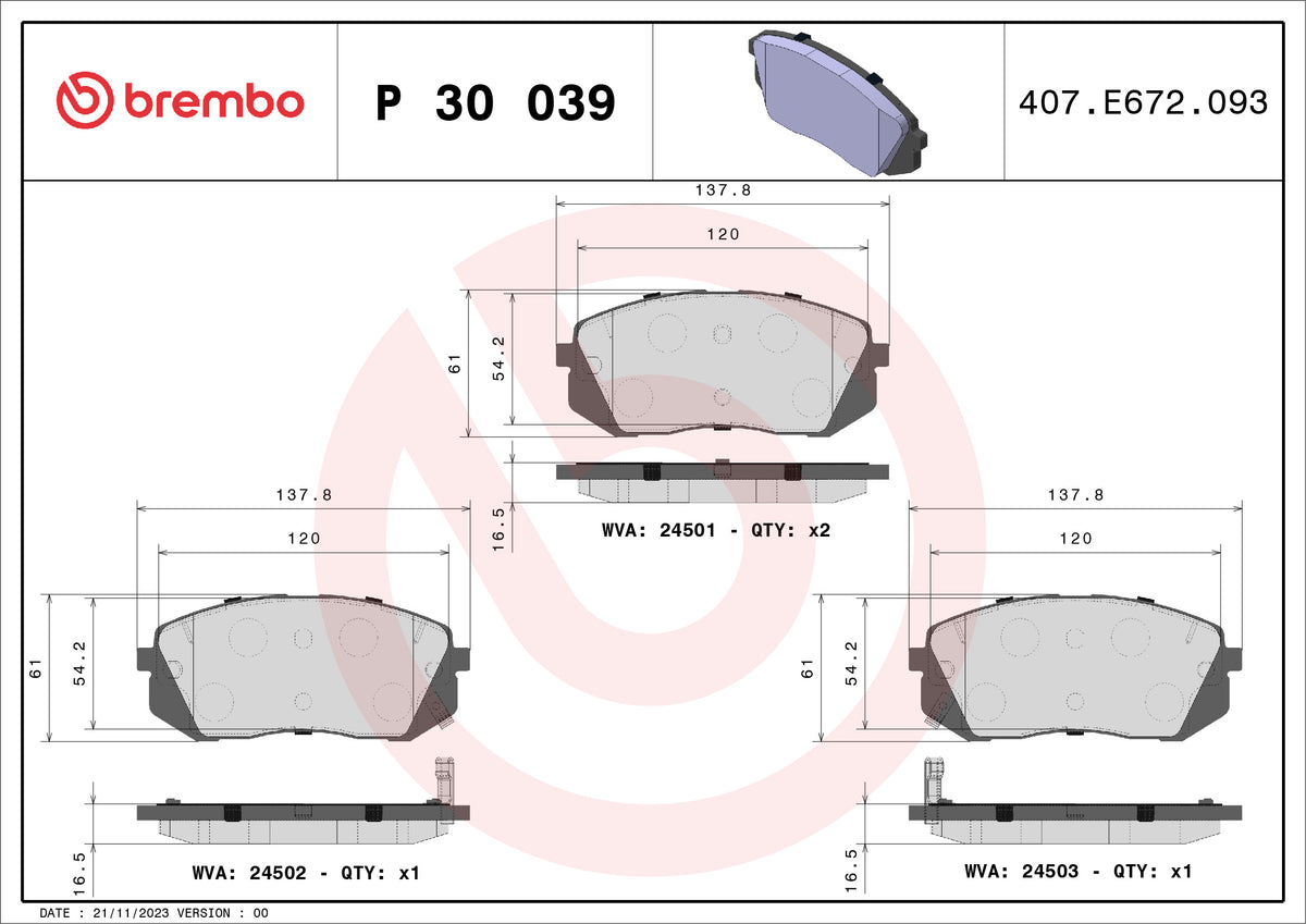 set placute frana,frana disc P 30 039 BREMBO