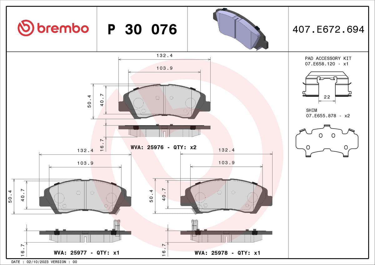 set placute frana,frana disc P 30 076 BREMBO