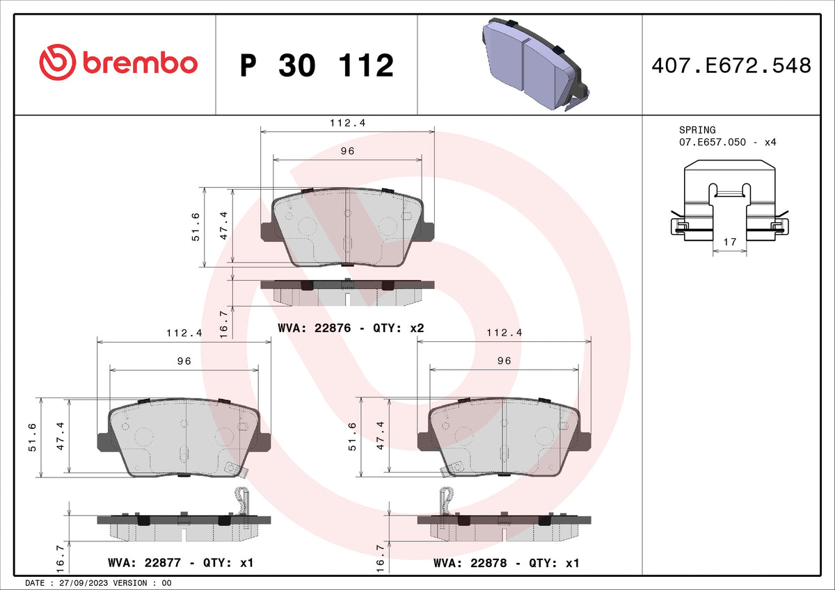 set placute frana,frana disc P 30 112 BREMBO