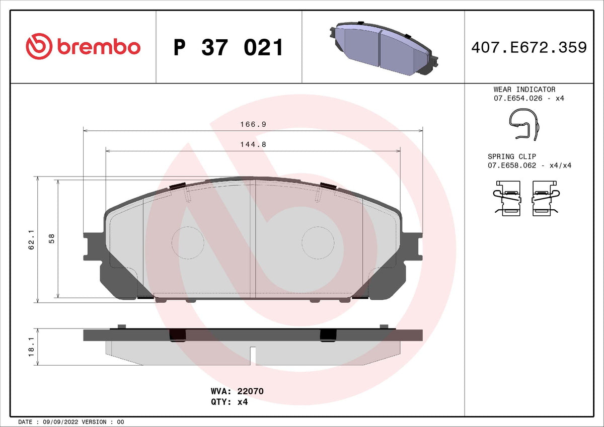 set placute frana,frana disc P 37 021 BREMBO