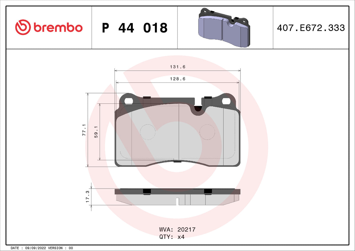 set placute frana,frana disc P 44 018 BREMBO