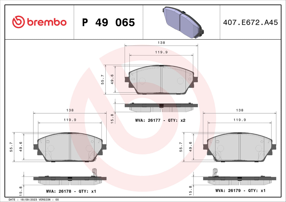 set placute frana,frana disc P 49 065 BREMBO