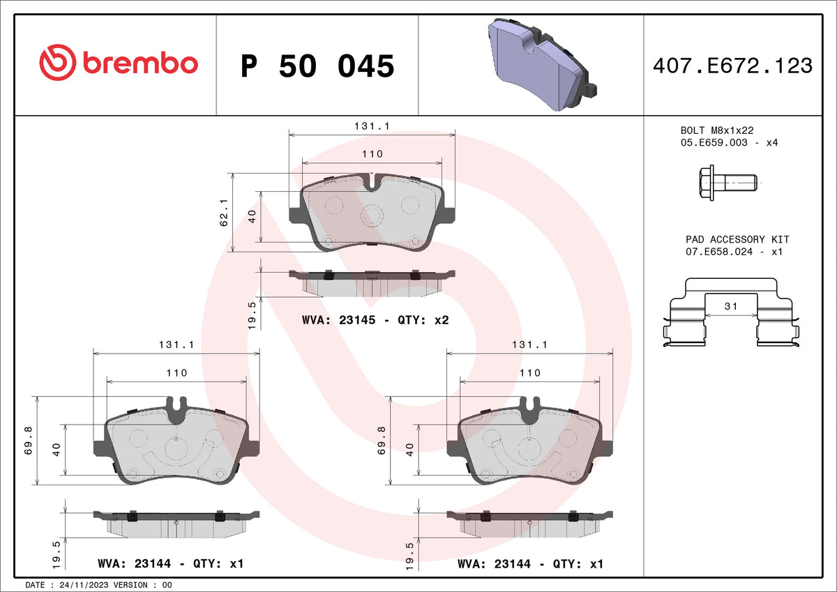 set placute frana,frana disc P 50 045 BREMBO